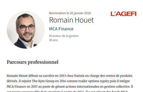 AGEFI - Nomination de Romain HOUET en tant que Directeur de la gestion